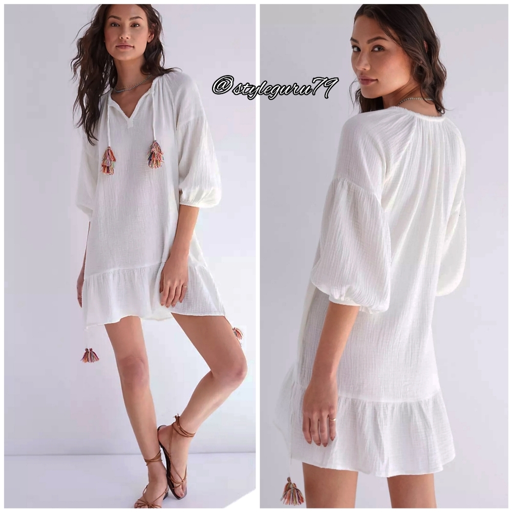 NWT, Anthropologie, Flounced Tunic Dress in Coconut Milk